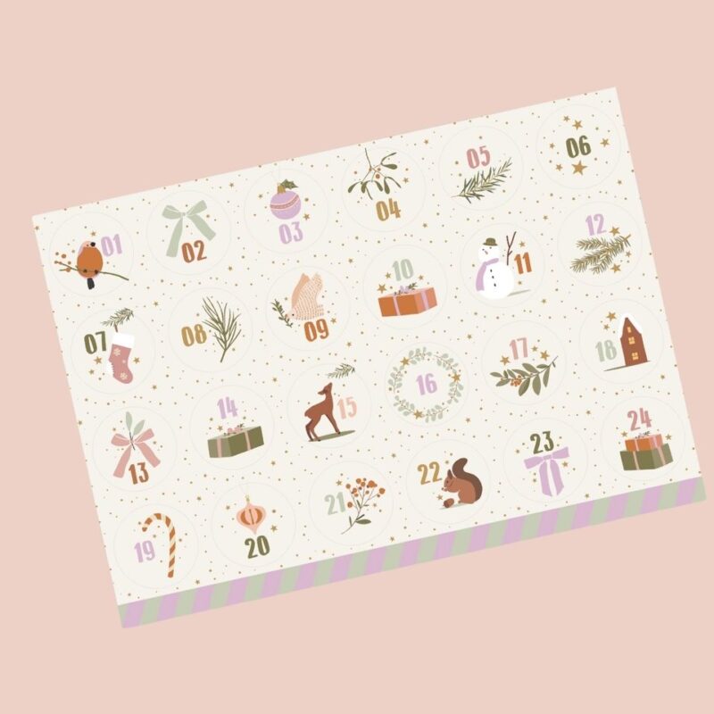 Adventskalender stickers kerst a4 1 vel