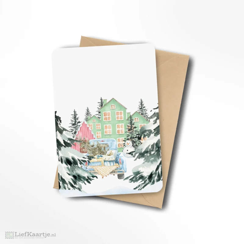 Kersthuisjes auto sneeuwpop