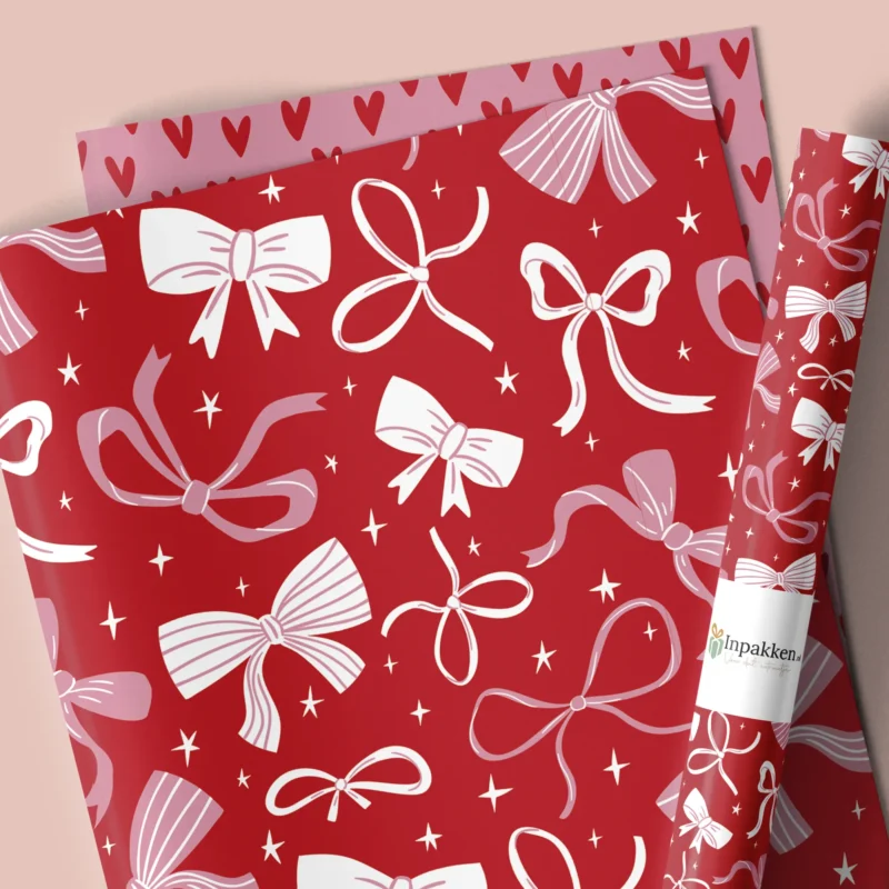 Strikjes & hartjes rood roze 50cm