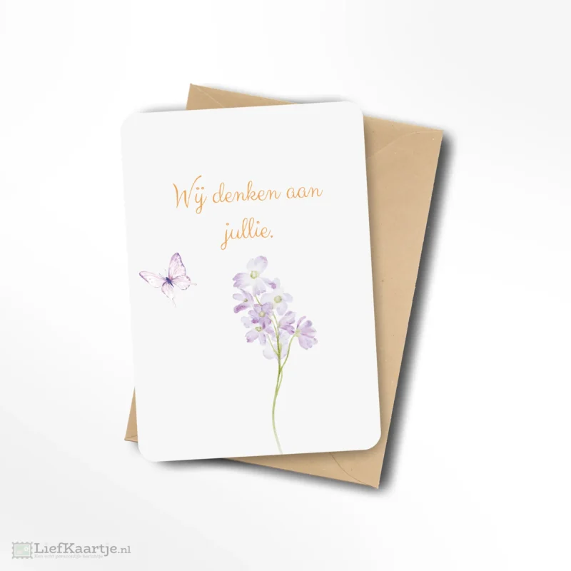 Wij denken aan jullie vlinder paars