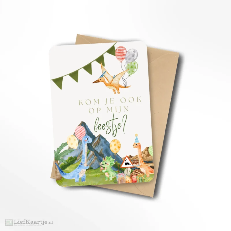 Kom je ook op mijn feestje?  Uitnodiging Dino