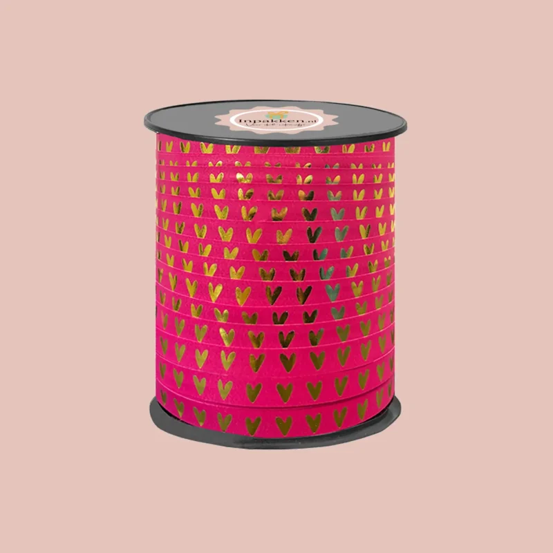 Krullint gouden hartjes rood/roze 10mm