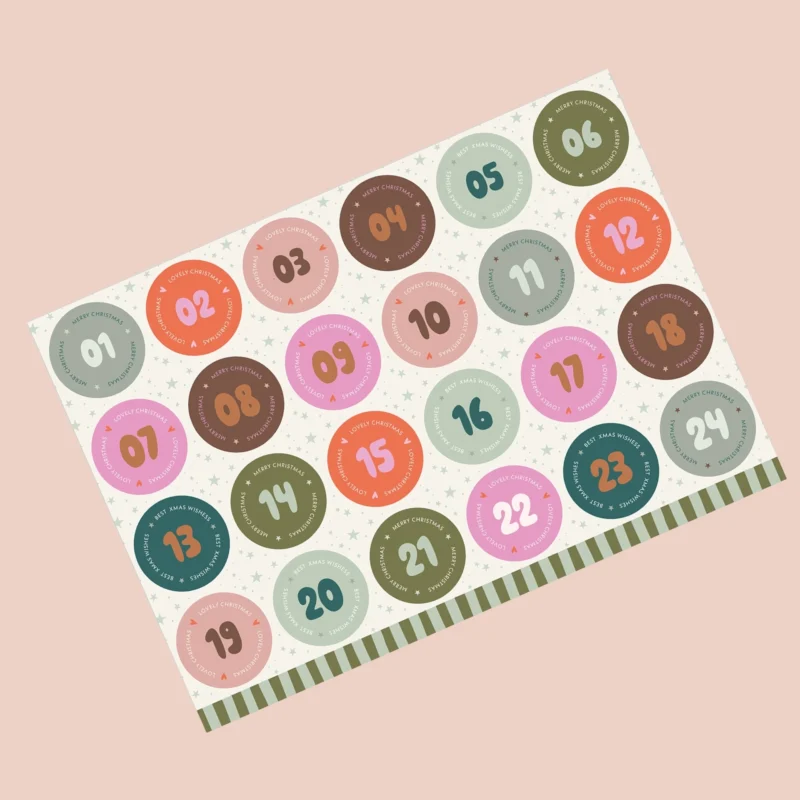 Adventskalender stickers kerst a4 1 vel 24