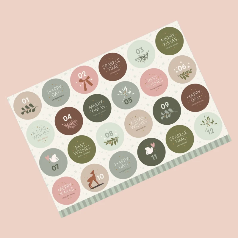 Adventskalender stickers kerst a4 1 vel 12