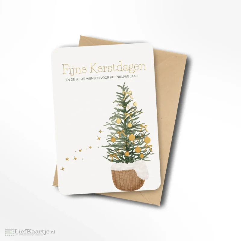 Fijne kerstdagen en de beste wensen kerstboom goud folie