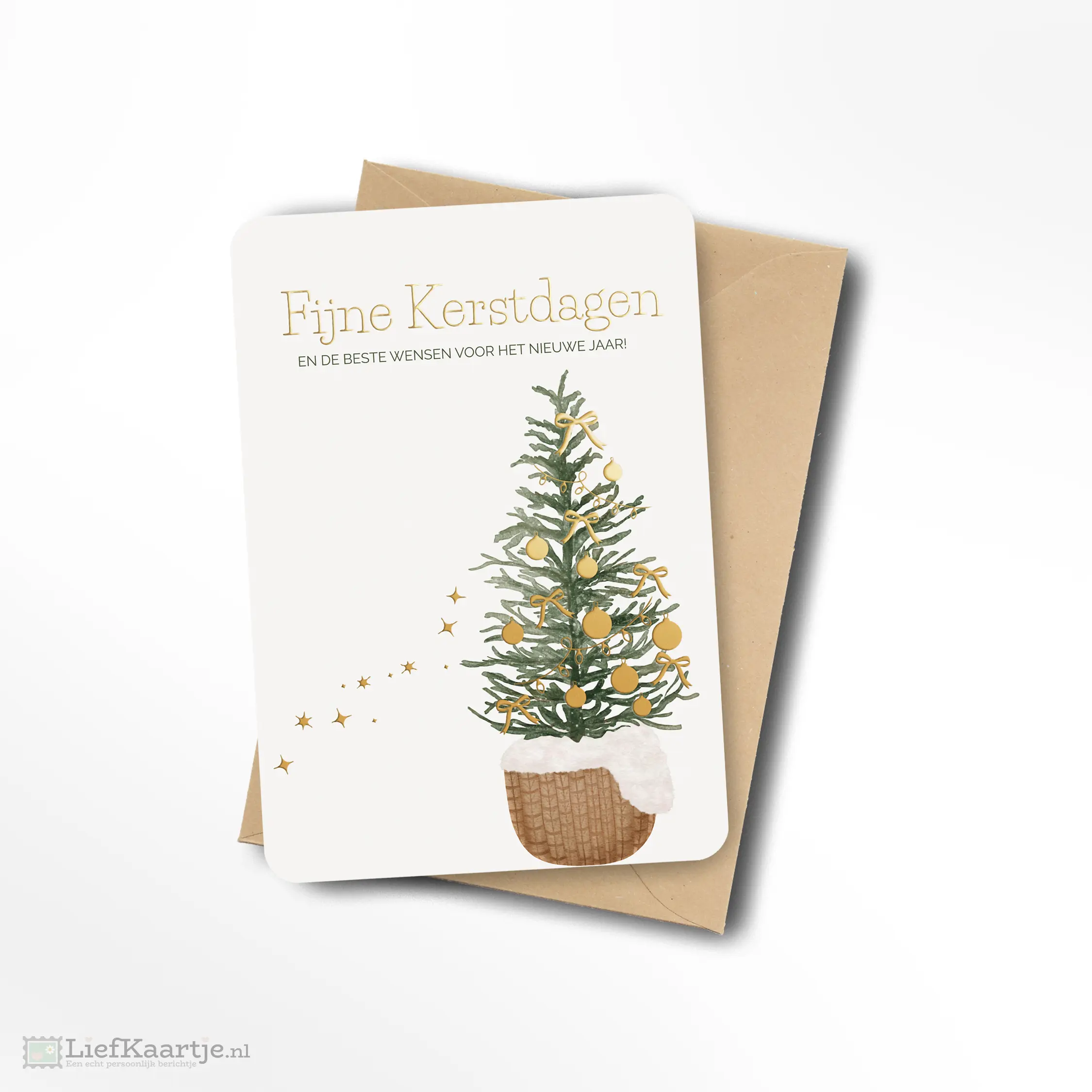 Fijne kerstdagen en de beste wensen kerstboom goud folie
